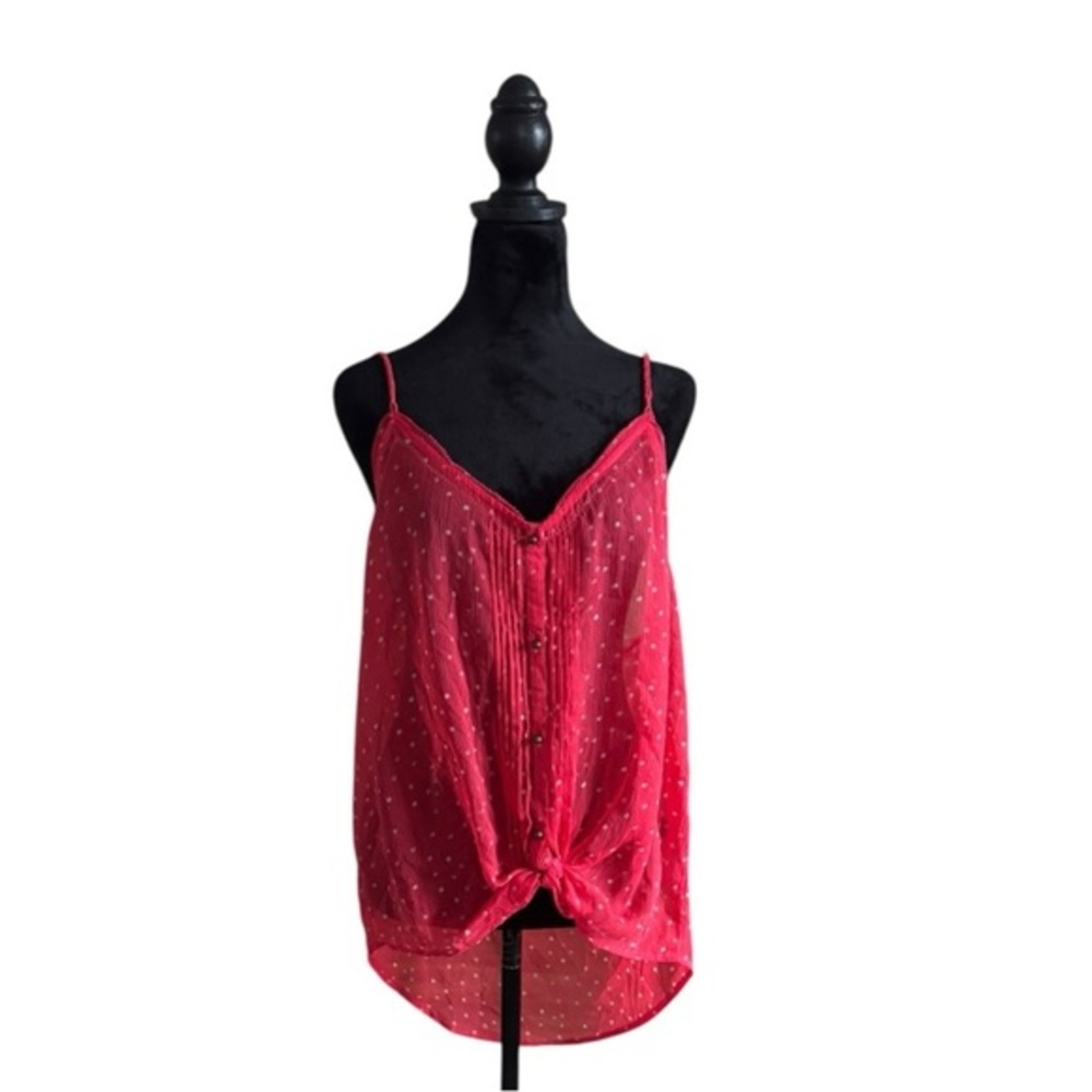 Y2k Aerie SHEER POLKA-DOT RED TANK TOP BUTTON DOWN SIZE XL